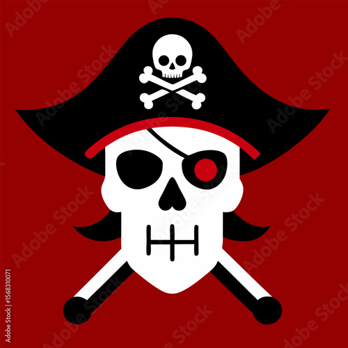 Jolly Roger Skull and Crossbones Pirate Captain Illustration