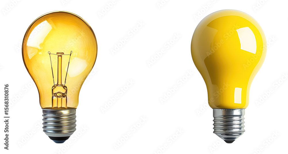 Set of yellow light bulbs isolated on transparent background, png, cutout Set of yellow light bulbs isolated on transparent background, png, cutout
