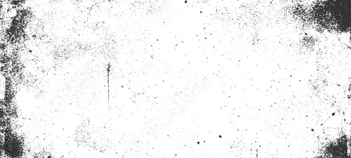 Grainy grunge photo filter background. Black particles, fibers and flecks wallpaper. Vintage rough dirt dotted overlay. Vector sandy gritty template.