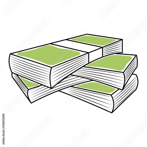 Stacked Money Bundles Vector Illustration. This vector illustration depicts a stylized stack of money bundles, neatly arranged in a pile.