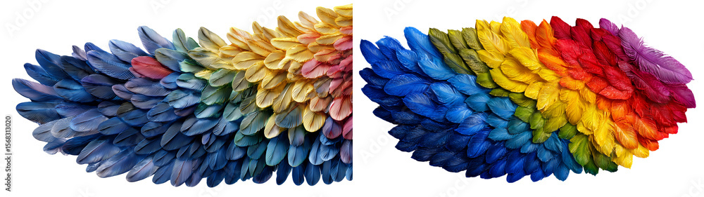 Obraz premium Set of an ombre feather scale from light yellow to dark blue, isolated on a transparent background.