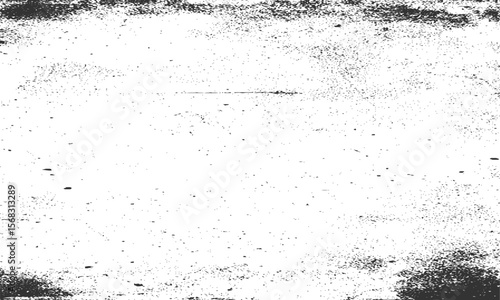 Grainy grunge photo filter background. Black particles, fibers and flecks wallpaper. Vintage rough dirt dotted overlay. Vector sandy gritty template.