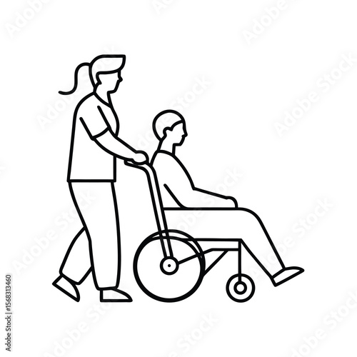 medical nurse carries a patient in a wheelchair