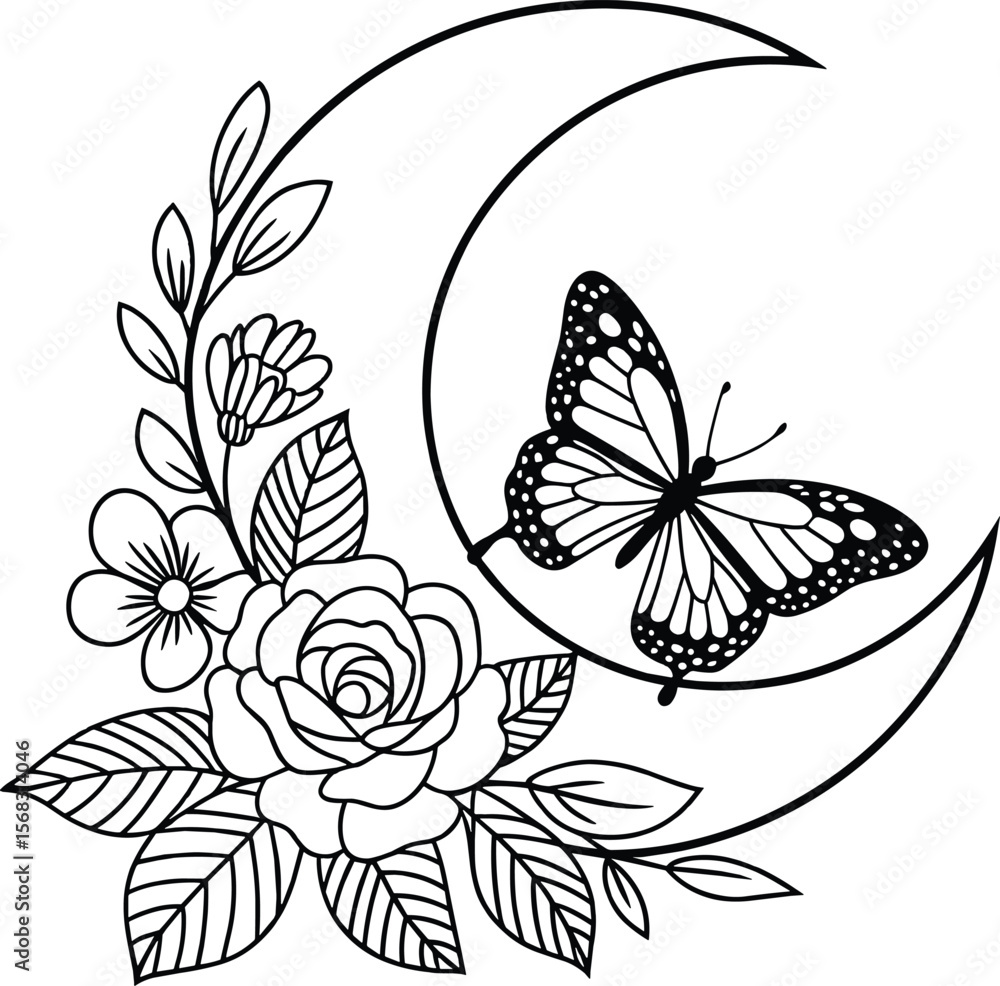 Obraz premium Floral moon butterfly svg, Butterfly Svg