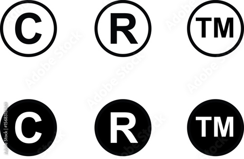 Copyright, Registered and Trademark icon set, IP symbol, customizable stroke, vector, illustration
