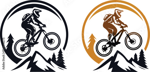 Mountain Biker Silhouette Logo Design Options