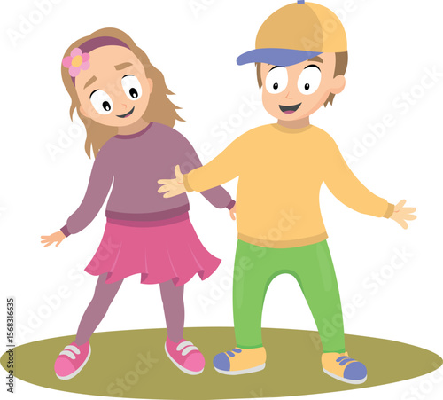 happy boy and girl vector cute flat cartoon illustration