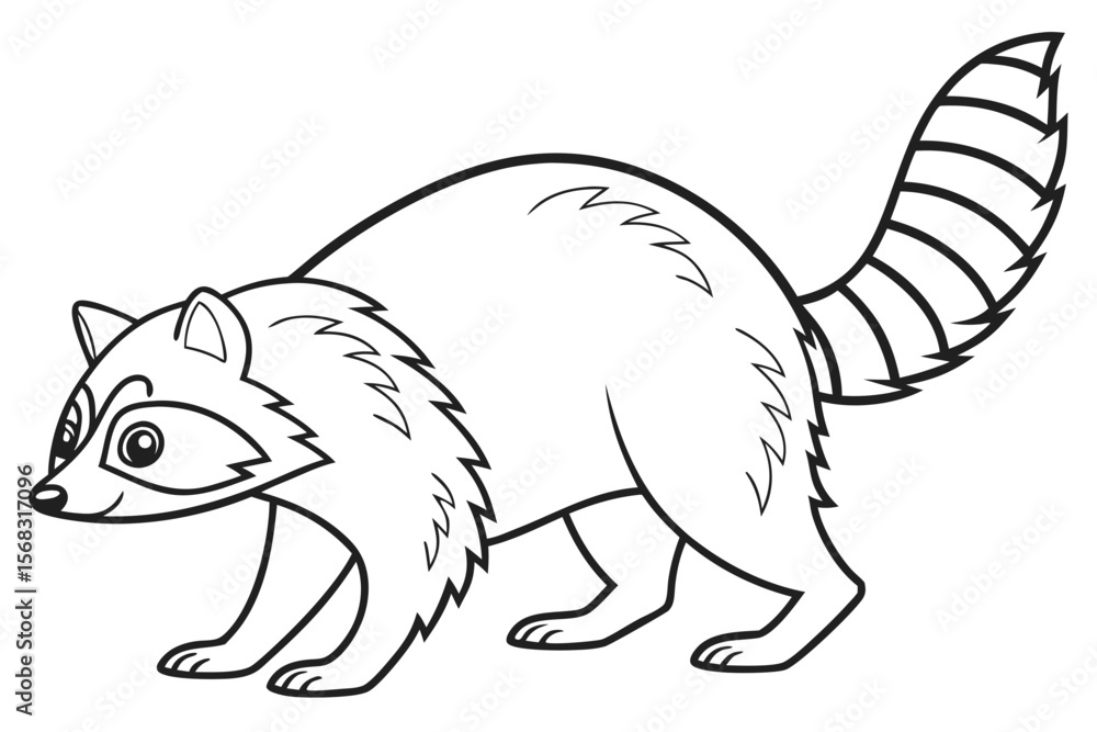 Naklejka premium coloring page line art the raccoon black vector