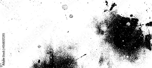 Grainy grunge photo filter background. Black particles, fibers and flecks wallpaper. Vintage rough dirt dotted overlay. Vector sandy gritty template.