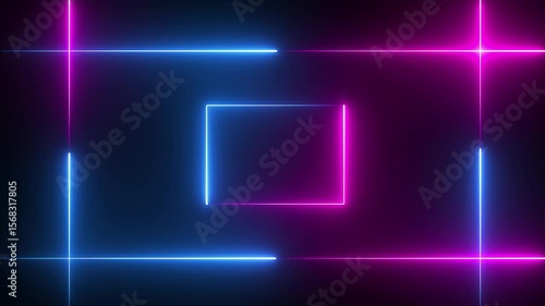 Wallpaper Mural tow step Square rectangle picture frame with two tone neon blue and pink color motion graphic on isolated black background. Empty copy space middle Torontodigital.ca