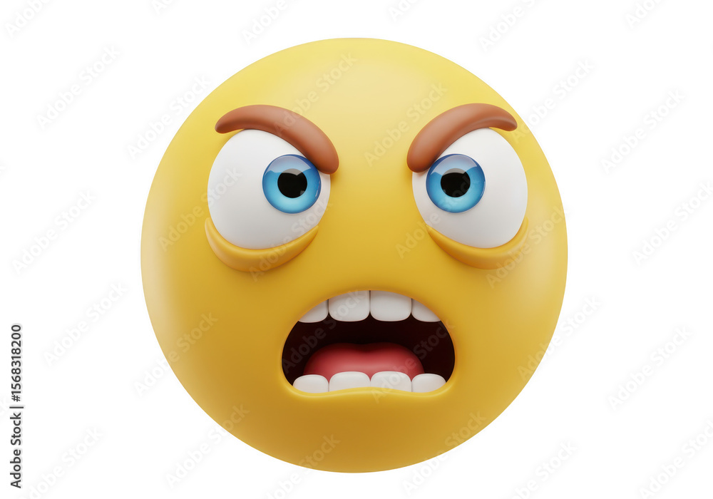 Fototapeta premium Angry emoji face isolated on transparent background