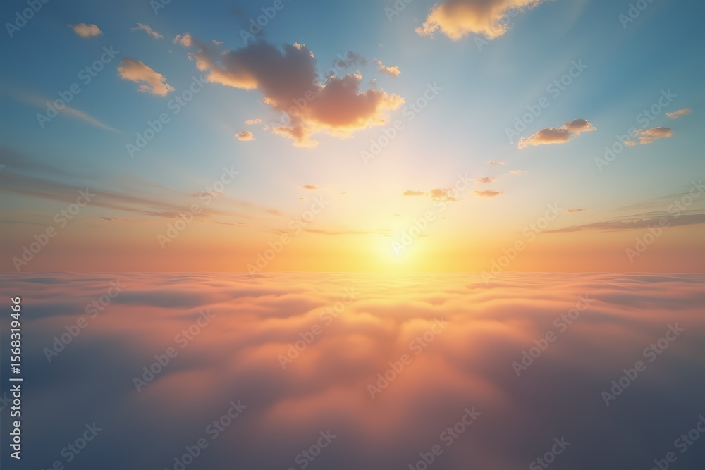 Fototapeta premium Sky,sunset, beautiful , luxury soft gradient orange gold clouds and sunlight on the blue sky perfect for the background, Sunrise on morning or everning in winter warm time ,Twilight summer,silhouette