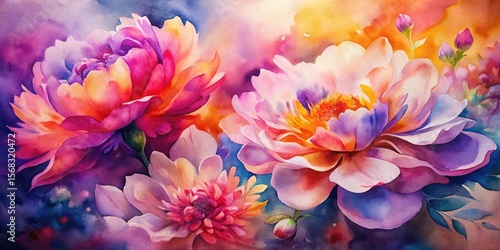 Vibrant Pink Purple Orange Watercolor Flower Abstract Art High Depth of Field Painting