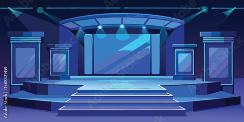 Empty Sleek Blue Stage Event Hall Night Lighting presentation