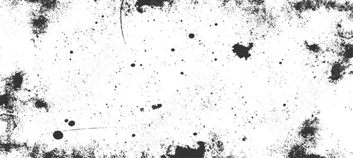 Grainy grunge photo filter background. Black particles, fibers and flecks wallpaper. Vintage rough dirt dotted overlay. Vector sandy gritty template.