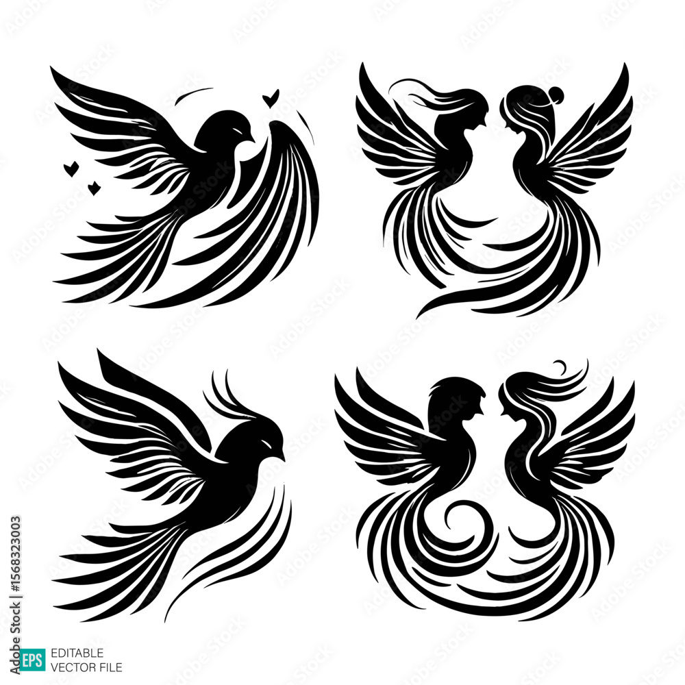 Obraz premium pigeon illustration vector black and white background templates