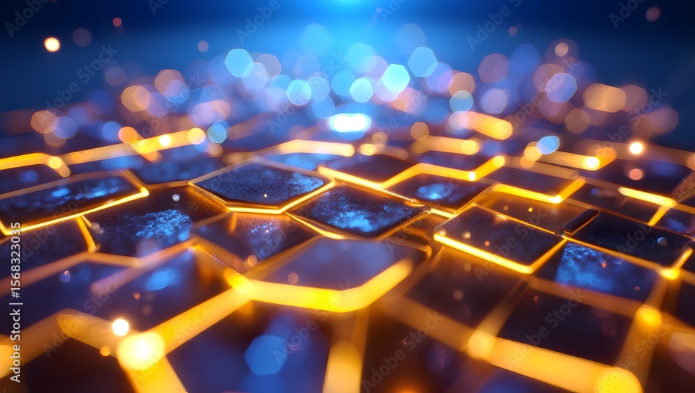 Obraz premium Abstract technology background with hexagon pattern glowing network connection concept