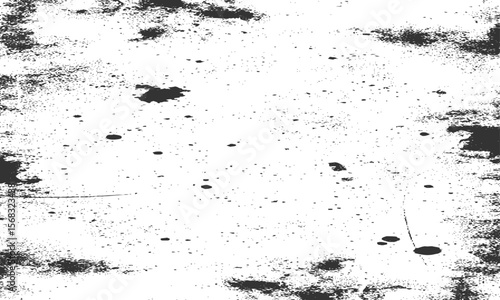 Grainy grunge photo filter background. Black particles, fibers and flecks wallpaper. Vintage rough dirt dotted overlay. Vector sandy gritty template.