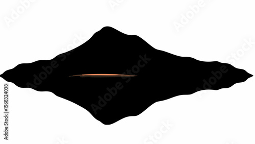 Abstract dark shape with a horizontal brown line in the center against a white background view from afar