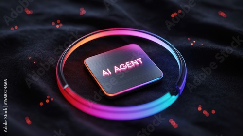 Luminous Ai Agent Chip on Dark Fabric Surface with Ring Light Effect