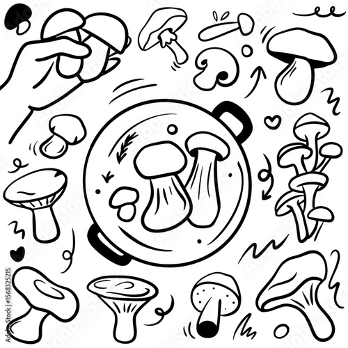 Mushrooms vector doodle set