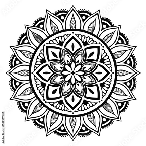 Intricate Black and White Mandala Design Floral Geometric Pattern