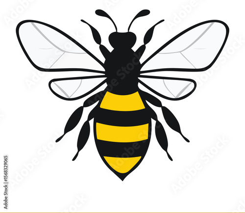 bee. simple yellow and black bumblebee art. honey bee symbol. transparent png and vector illustration.children, clip art, fly, graphic, insect, queen, signs, striped, transparent, wing, drawing, honey