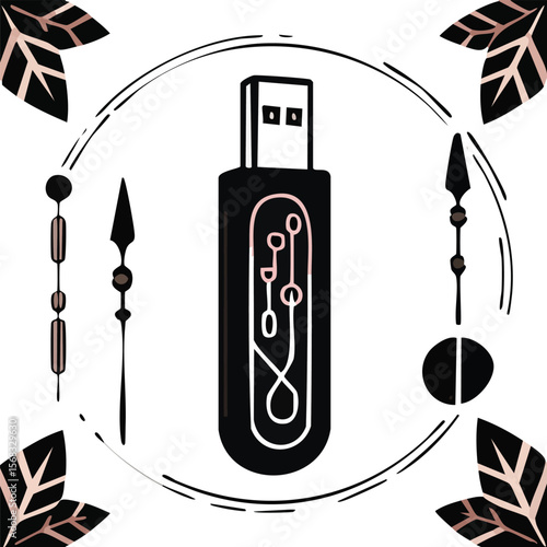 usb icon. vector symbol on transparent background.datum, connection, computer, illustration, technology, wire, cable, design, equipment, sign, symbol, vector, black and white, clip art, clipping path,
