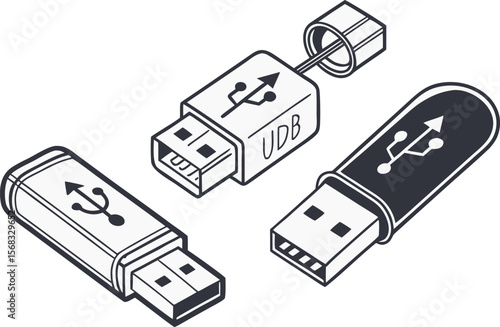 usb icon. vector symbol on transparent background.datum, connection, computer, illustration, technology, wire, cable, design, equipment, sign, symbol, vector, black and white, clip art, clipping path,