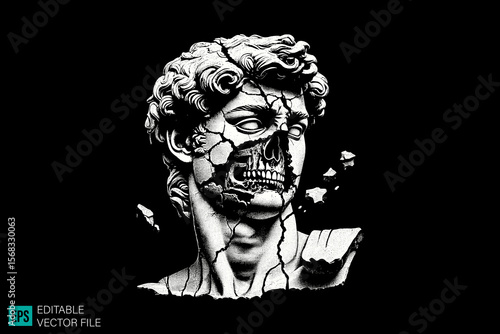geek sculpture roman scary creepy style tattoo dark art illustration vector black and white background templates