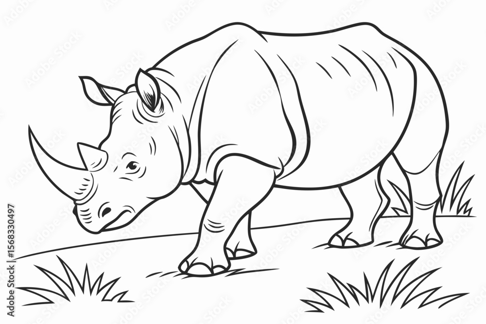 Fototapeta premium coloring page line art the rhinoceros black vector