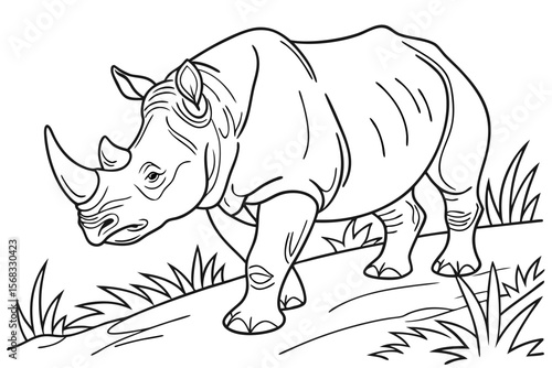 coloring page line art the rhinoceros black vector