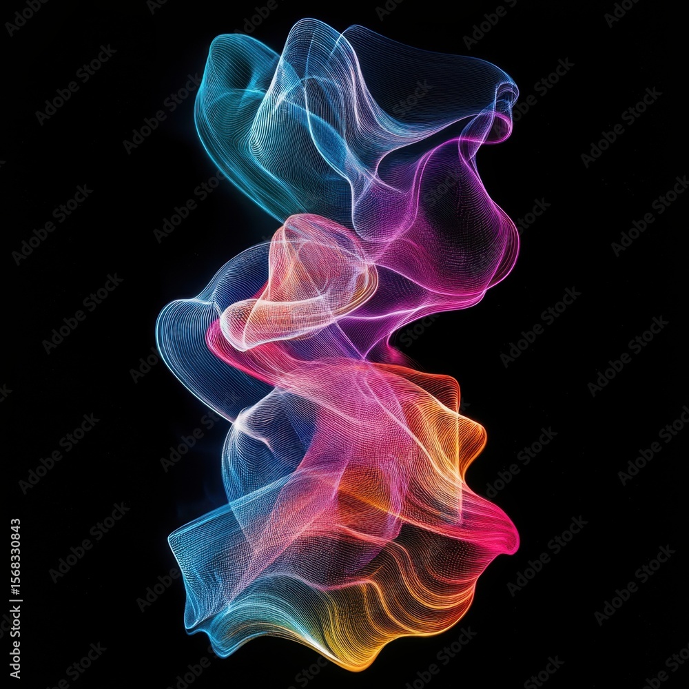Abstract Colorful Glowing Lines on Black Background Abstract Colorful Glowing Lines on Black Background