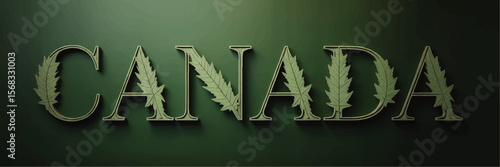 Canada Text with Cannabis Marijuana Leaf Design on Green Background – Legalization and Cannabis Culture Concept Art