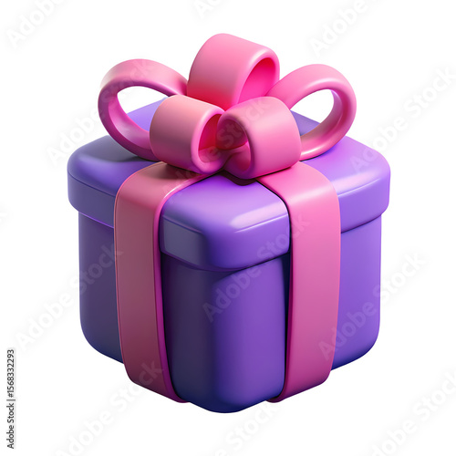 A Captivating 3D Render of a Purple Gift Box with a Pink Ribbon on a Transparent Background for Any Event