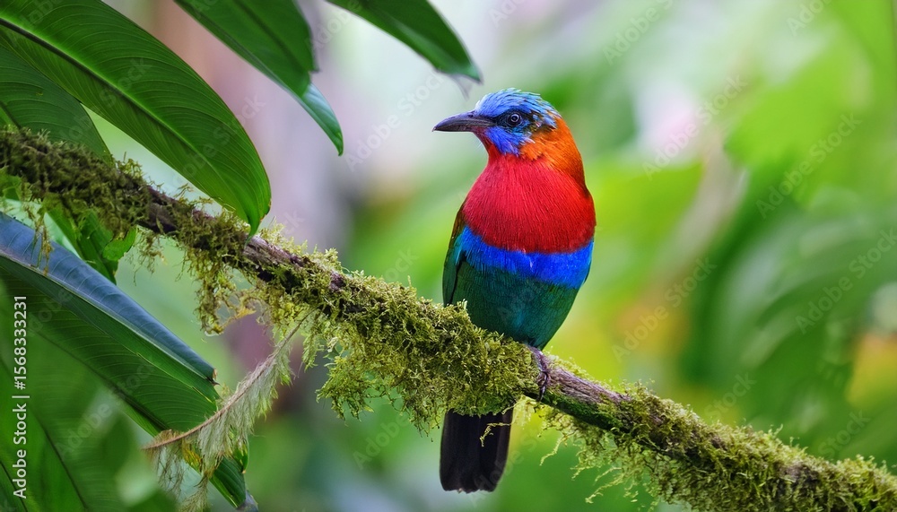 Obraz premium a tropical bird with vibrant colors perched in front of lush green foliage likely in its natural habitat
