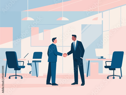 Business figures shake hands with each other, cooperate and communicate. Concept of Internet technology office scenarios, flat vector illustrations