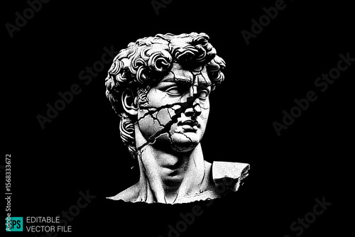 geek sculpture roman scary creepy style tattoo dark art illustration vector black and white background templates