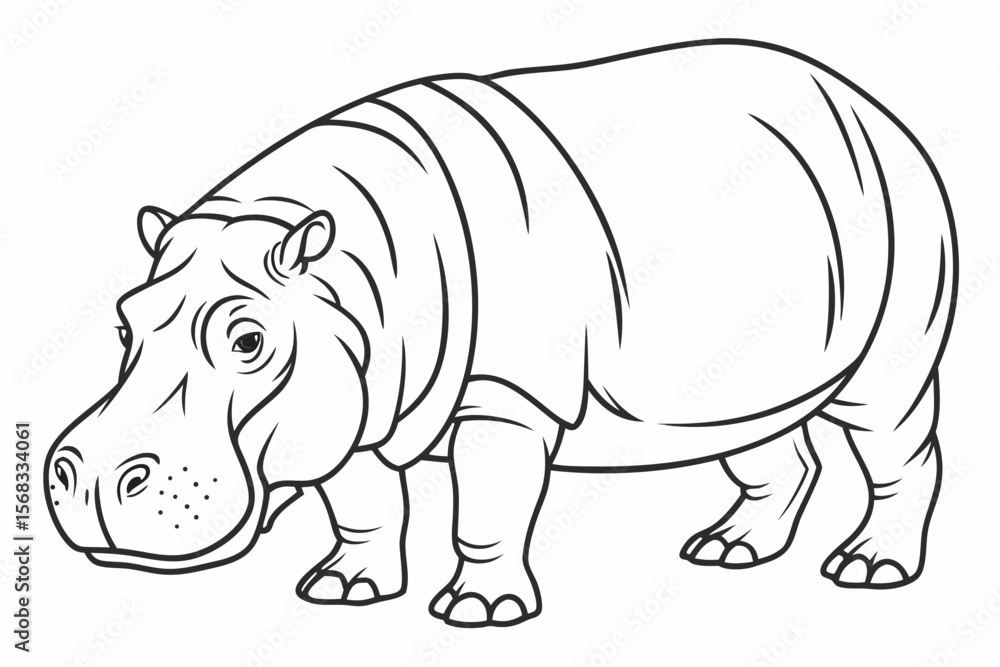 Fototapeta premium coloring page line art the hippopotamus black vector