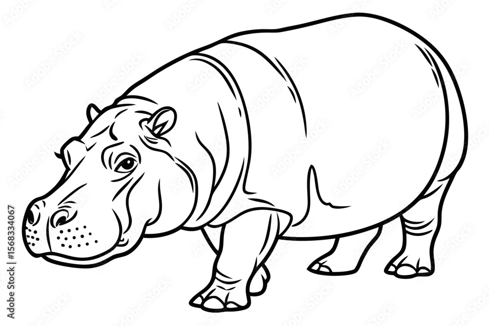 Fototapeta premium coloring page line art the hippopotamus black vector
