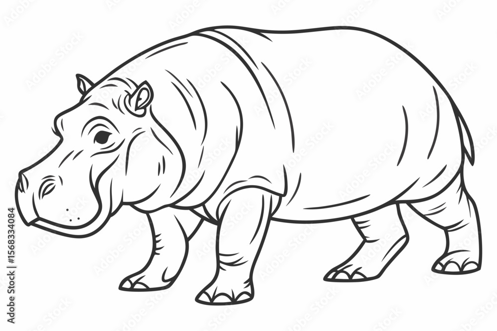 Fototapeta premium coloring page line art the hippopotamus black vector