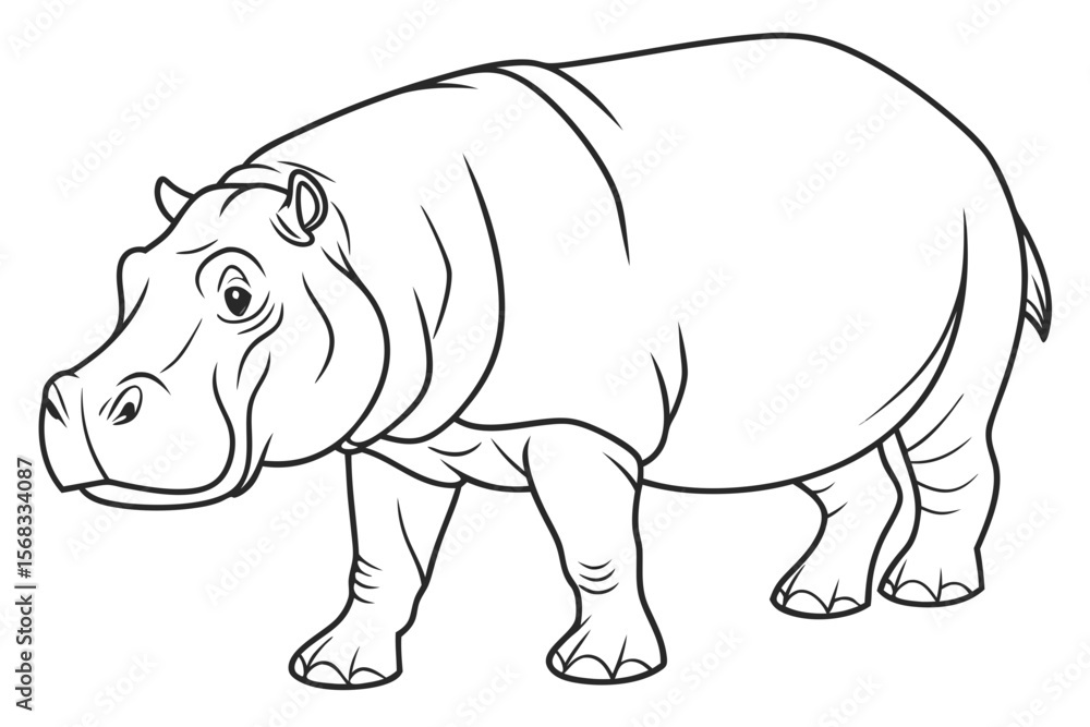 Fototapeta premium coloring page line art the hippopotamus black vector