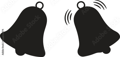 Two black bell icons one stationary and one ringing with sound waves