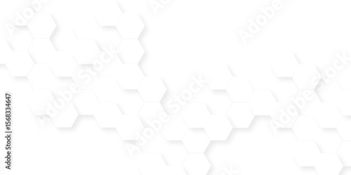 White hexagonal hexagon modern technology creative emboss light honeycomb polygonal web. abstract geometric science and mosaic tile with template texture background.