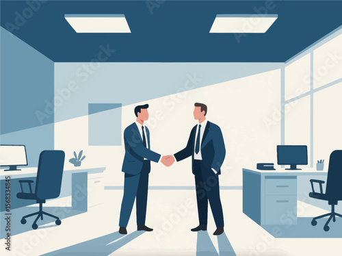 Business figures shake hands with each other, cooperate and communicate. Concept of Internet technology office scenarios, flat vector illustrations