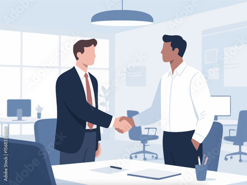 Business figures shake hands with each other, cooperate and communicate. Concept of Internet technology office scenarios, flat vector illustrations