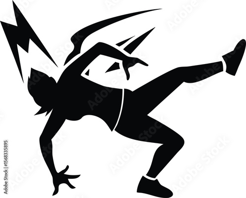 Black Silhouette Woman Falling Electric Shock Lightning Bolt Danger Safety Icon white