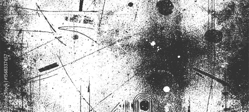 Grainy grunge photo filter background. Black particles, fibers and flecks wallpaper. Vintage rough dirt dotted overlay. Vector sandy gritty template.