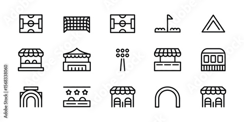 Sports icon collection for design with fields stadiums and tools
