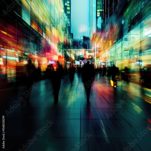 Wallpaper Mural Urban nightlife blurs; people rush through illuminated city street Torontodigital.ca